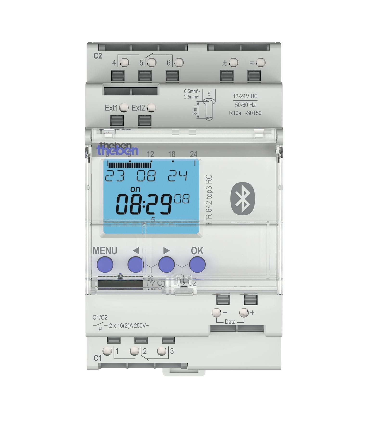 Theben - Horloge annuelle et astronomique digitale 2 contacts 12-24V Bluetooth intégré.