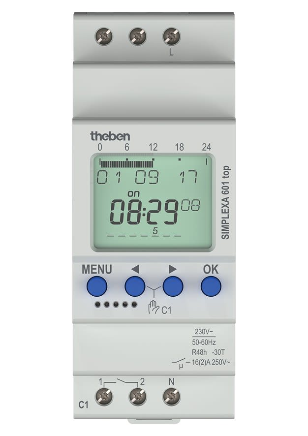 Theben - Inter horaire digitale hebdomadaire 1 contact, 2 modules prog en face avant.