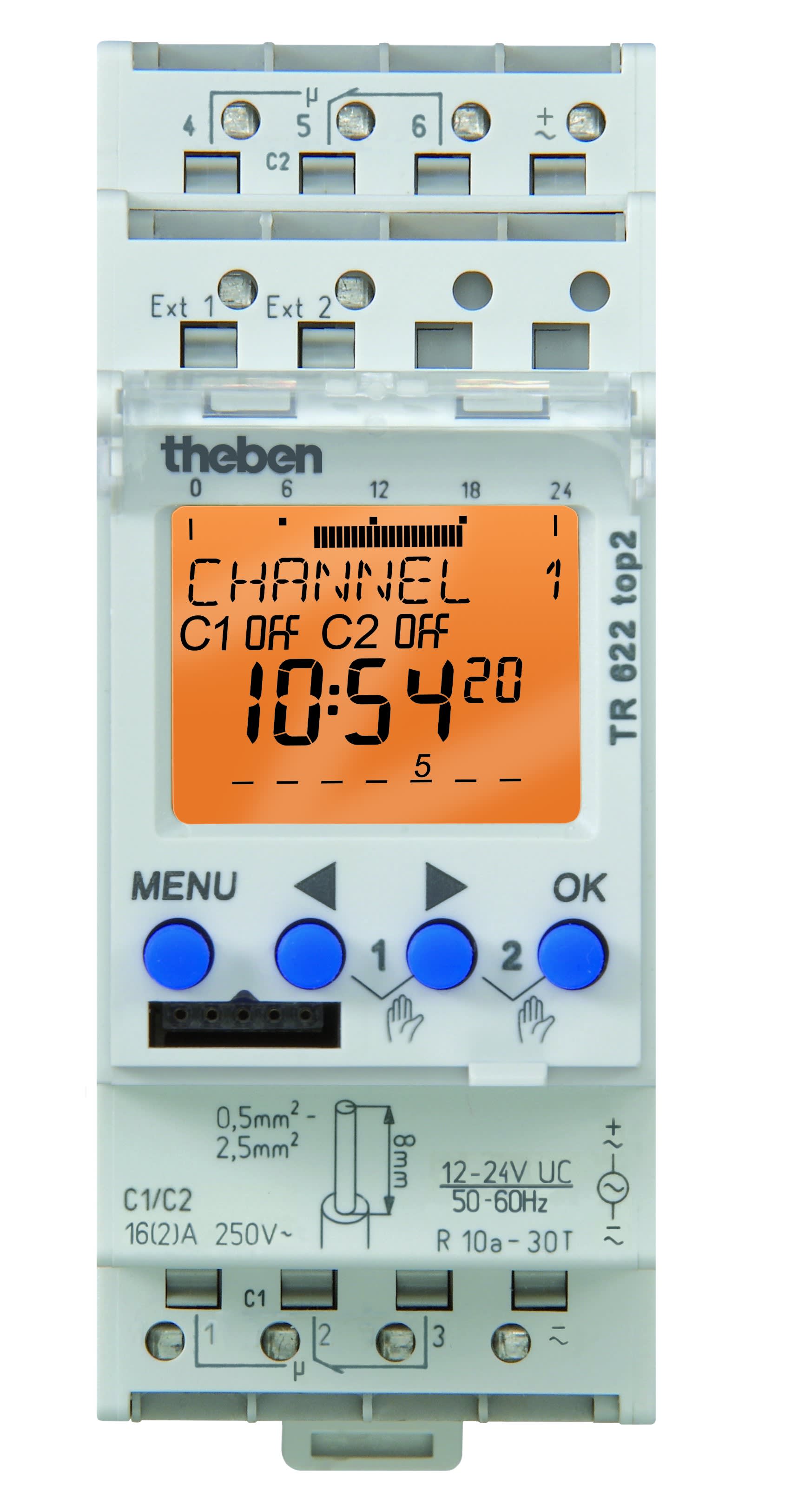 Theben - Horloge hebdomadaire digitale 24h 7j 2 module 2 c inv 12 à 24v uc