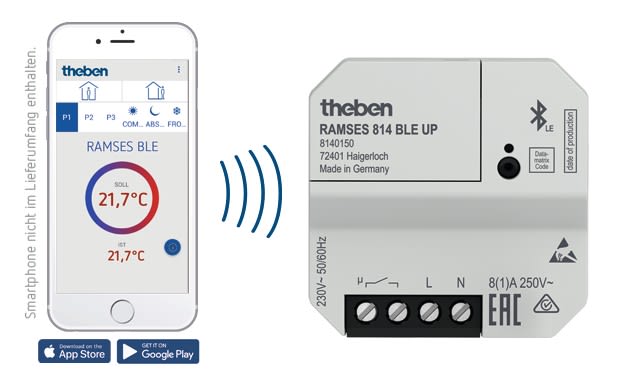 Theben - Thermostat d'ambiance 3/4 fils. 24h 7j 230 V Bluetooth