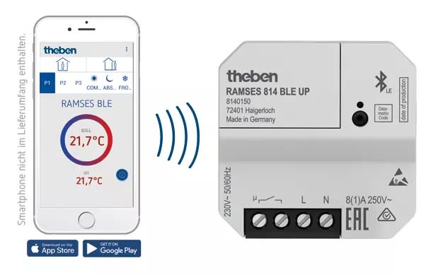 Theben - Thermostat d'ambiance 3/4 fils. 24h 7j 230 V Bluetooth