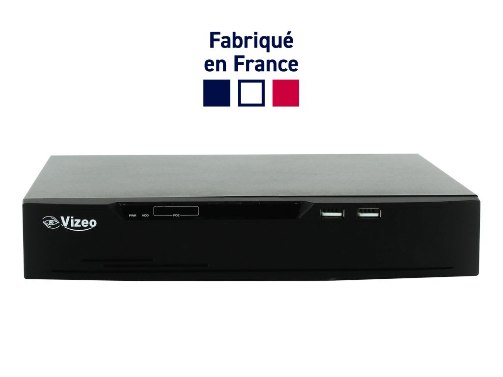VIZEO - NVR 4 voies , 4PoE, 6 Mpx, Tps réel, double LAN, H265, Livré SANS disque dur, Sa