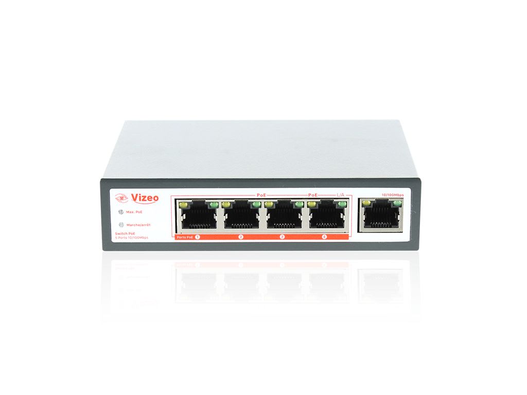 VIZEO - Boitier 4 cameras sur maxi 100m CAT6 + 1 port base 100