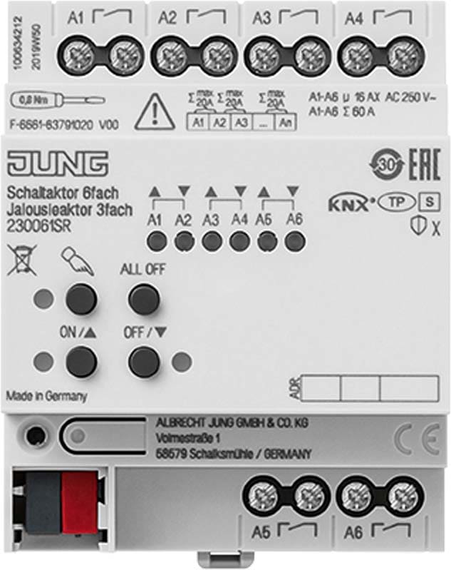 Jung - Actionneur mixte 6S TOR ou 3VR-Store KNX / MOD