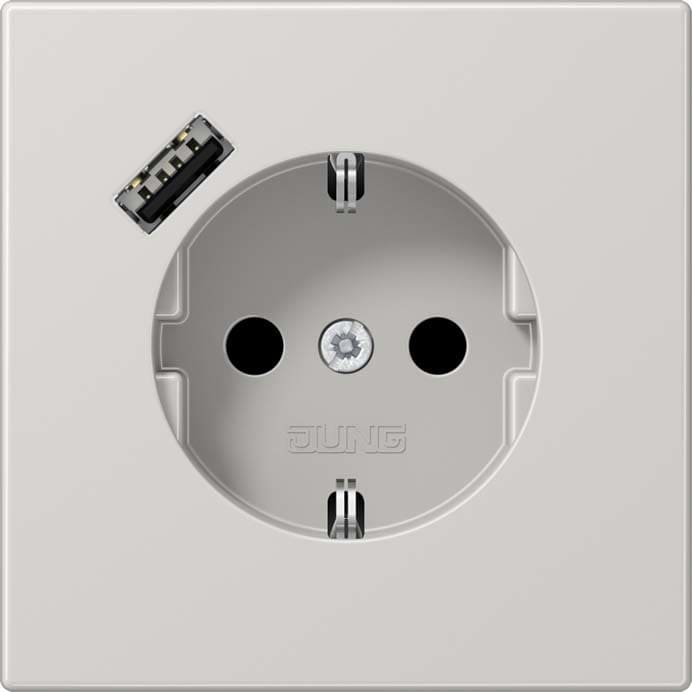 Jung - Prise standard Allemand SCHUKO avec chargeur USB A / LS 990 gris clair
