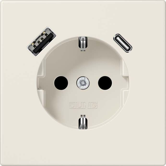 Jung - Prise standard Allemand SCHUKO avec chargeur USB AC / LS 990 ivoire