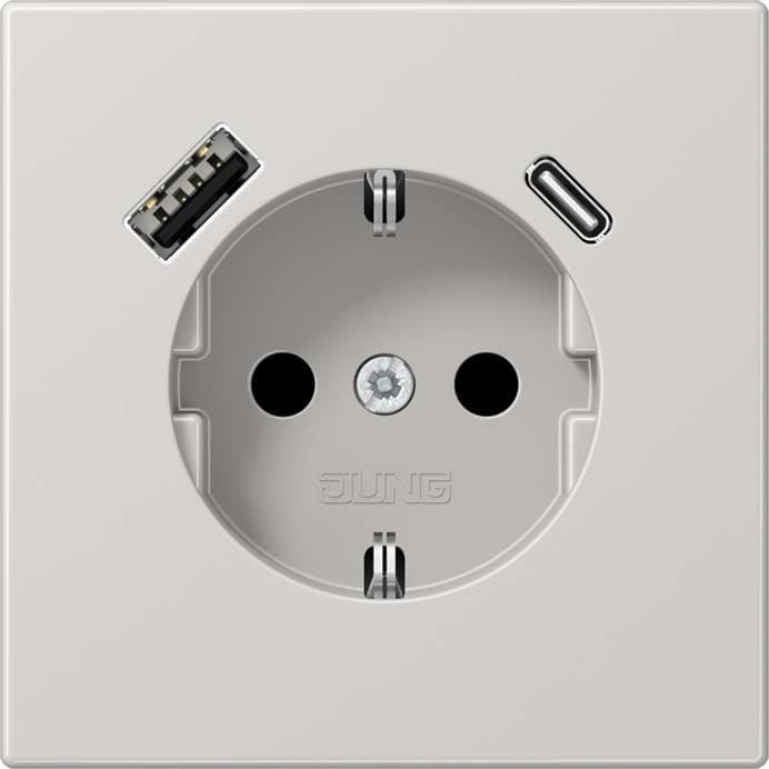 Jung - Prise standard Allemand SCHUKO avec chargeur USB AC / LS 990 gris clair