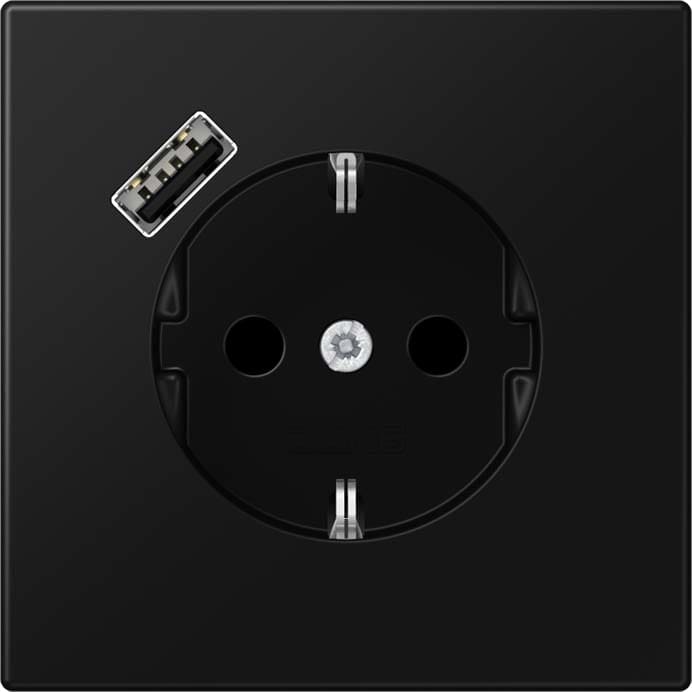 Jung - Prise standard Allemand SCHUKO avec chargeur USB A / LS 990 noir mat