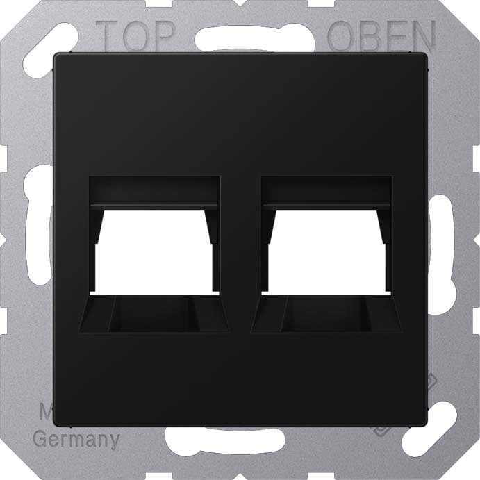 Jung - Enjo + support pour prise RJ 45 - 2 noyaux 6WE et 8WE / A 500 noir mat