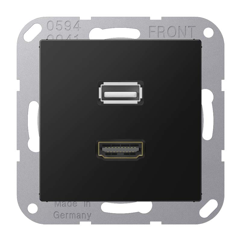 Jung - Connecteur Multimédia 1 x HDMI + USB 2.0 / A 500 Noir Mt