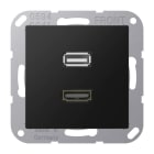 Jung - Connecteur Multimédia 1 x HDMI + USB 2.0 / A 500 Noir Mt