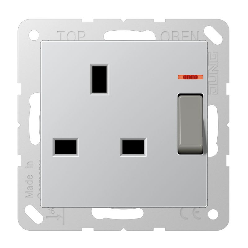 Jung - Prise standard BS  avec intterrupteur+voyant 13A 250 V / A 500 Aluminiun