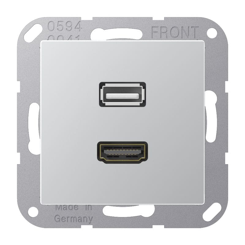 Jung - Connecteur Multimédia 1 x HDMI + USB 2.0 / A 500 Aluminium
