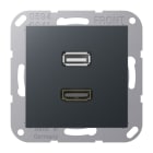 Jung - Connecteur Multimédia 1 x HDMI + USB 2.0 / A 500 Anthracite
