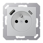 Jung - PC 2P+T type FR avec chargeur USB type AC / A 500 Aluminium