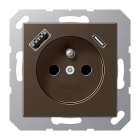 Jung - PC 2P+T type FR avec chargeur USB type AC / A 500 Moka