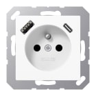 Jung - PC 2P+T type FR avec chargeur USB type AC / A 500 Blanc