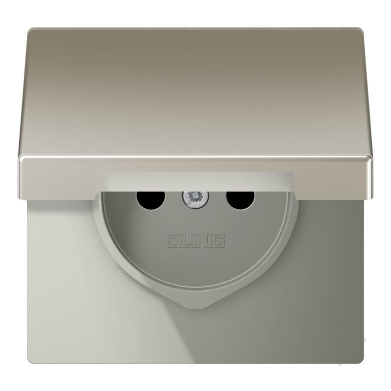 Jung - Enjo prise 2P+T avc couvercle / LS990 IP44 Métal INOX laqué