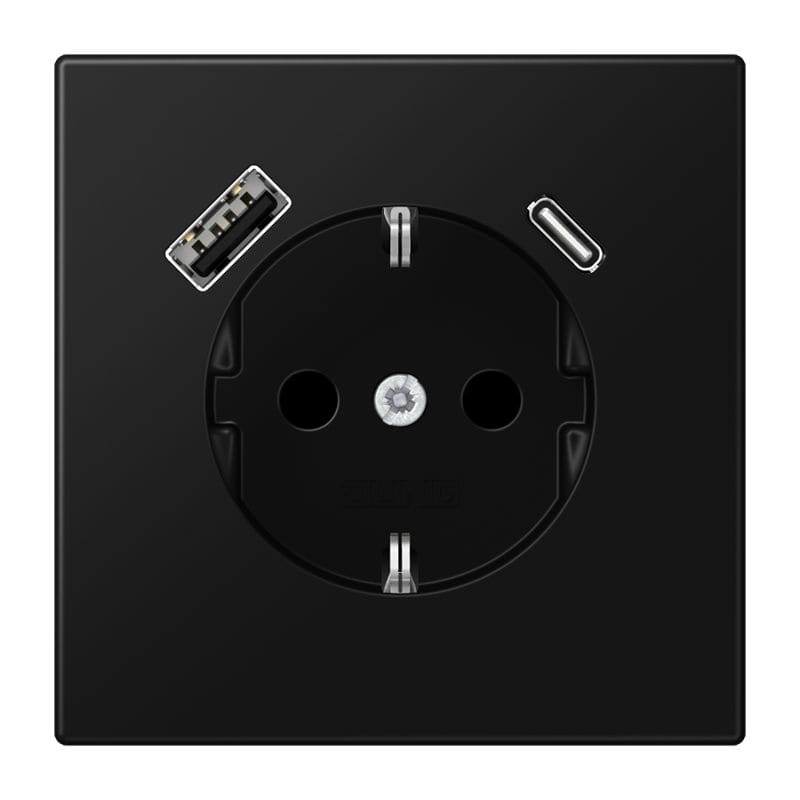 Jung - Prise standard Allemand SCHUKO avec chargeur USB AC / LS 990 noir mat