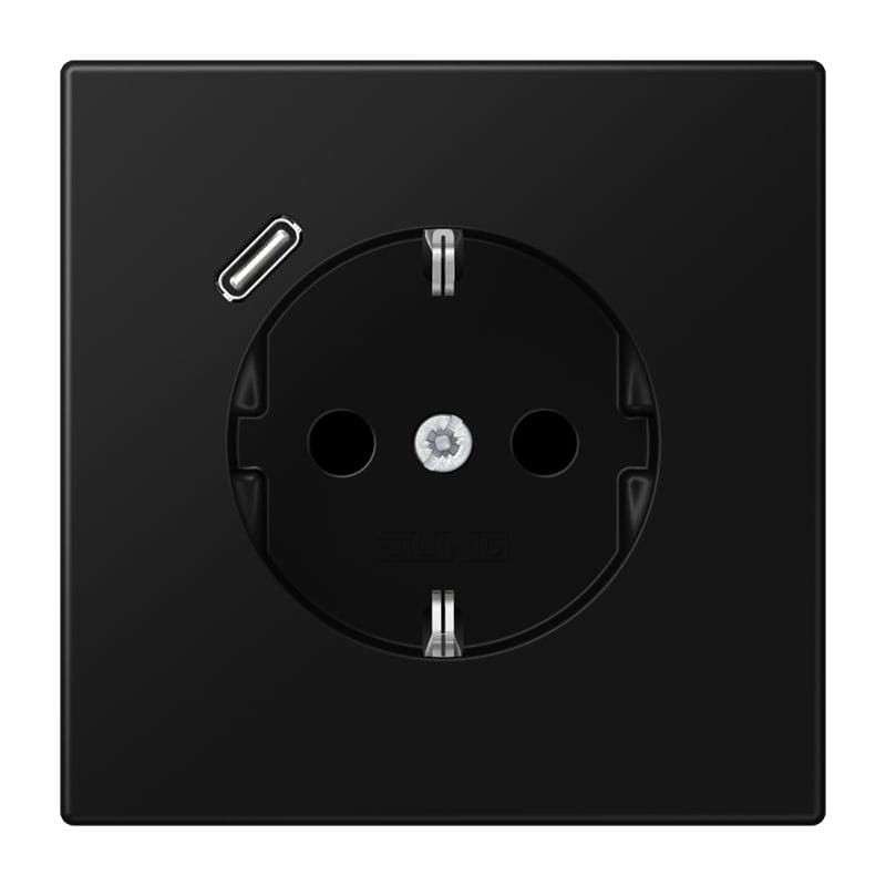 Jung - Prise standard Allemand SCHUKO avec chargeur USB C / LS 990 noir mat