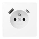 Jung - PC 2P+T type FR avec chargeur USB type AC / LS 990 Blanc mat