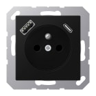 Jung - PC 2P+T type FR avec chargeur USB type AC / A 500 Noir Mat