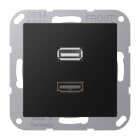 Jung - Connecteur Multimédia 1 x HDMI + USB 2.0 / A 500 Noir Mt
