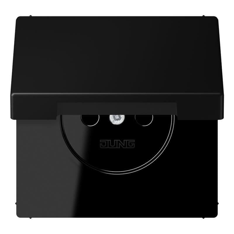 Jung - Enjo prise 2P+T avc couvercle / LS990 IP44 Noir Mat