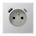 Jung - PC 2P+T type FR avec chargeur USB type AC / LS 990 Aluminium