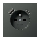 Jung - PC 2P+T type FR avec chargeur USB type AC / LS 990 Anthracite