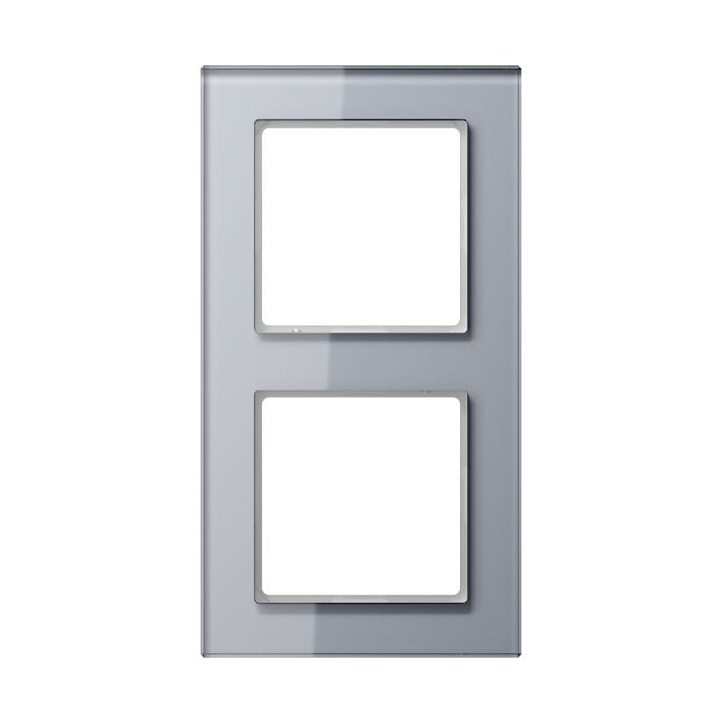 Jung - Cadre de finition 2 postes / Acréation Verre satiné Gris perle