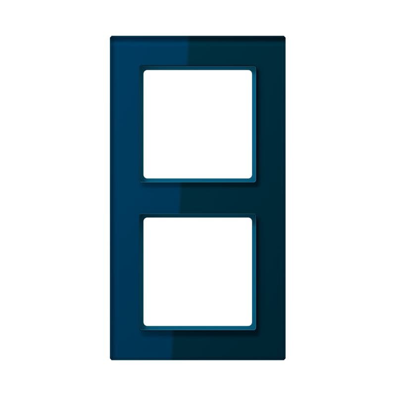 Jung - Cadre de finition 2 postes / Acréation Verre satiné Bleu nuit