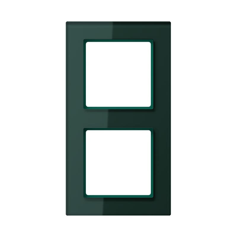 Jung - Cadre de finition 2 postes / Acréation Verre satiné Vert émeraude