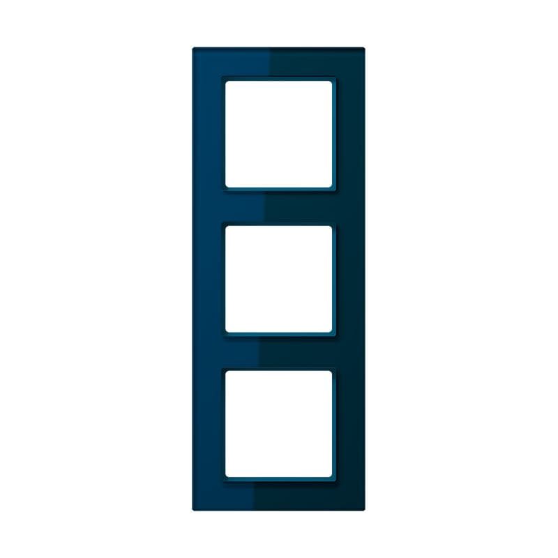 Jung - Cadre de finition 3 postes / Acréation Verre satiné Bleu nuit