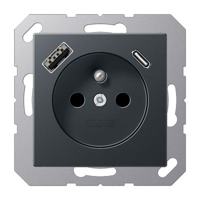 Jung - PC 2P+T type FR avec chargeur USB type AC / A 500 Anthracite