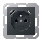 Jung - PC 2P+T type FR avec chargeur USB type AC / A 500 Anthracite