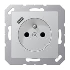 Jung - PC 2P+T type FR avec chargeur USB type C / A 500 Aluminium