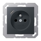 Jung - PC 2P+T type FR avec chargeur USB type C / A 500 Anthracite