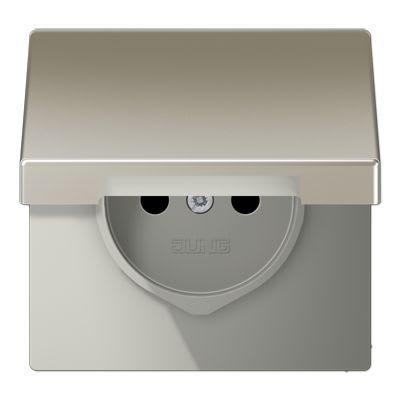 Jung - Enjo prise 2P+T avc couvercle / LS990 IP44 Métal INOX laqué