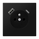 Jung - PC 2P+T type FR avec chargeur USB type AC / LS 990 Noir mat