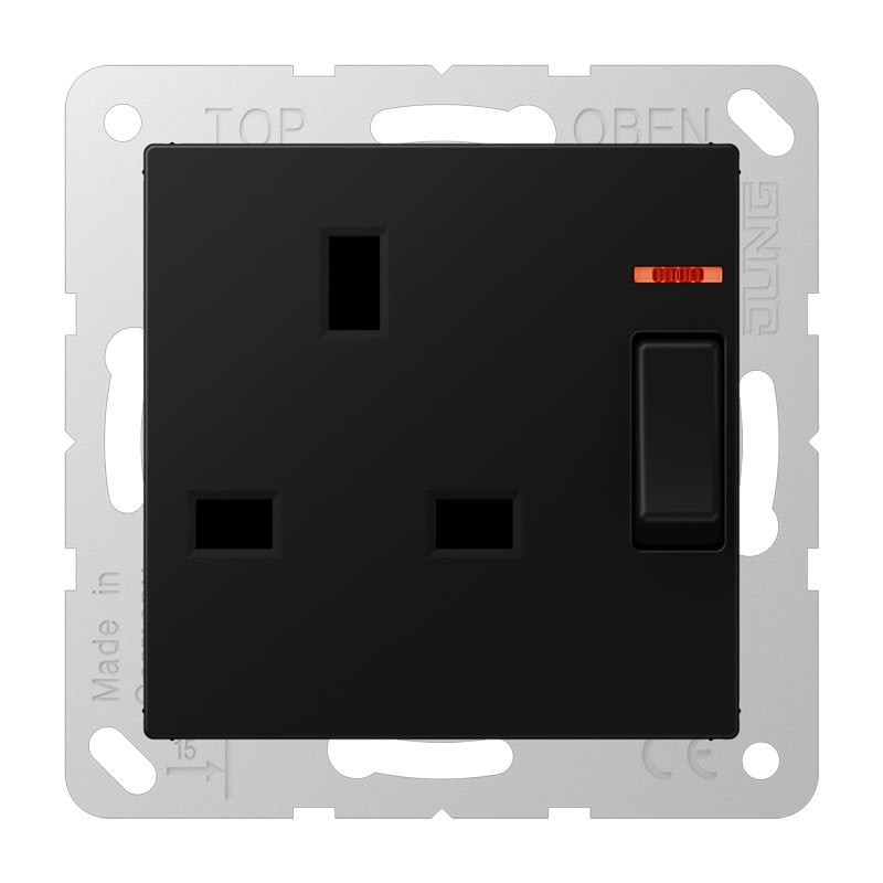 Jung - Prise standard BS avec intterrupteur+voyant 13A 250 V - A 500 Noir Mat