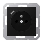 Jung - PC 2P+T type FR avec chargeur USB type C / A 500 Noir Mat
