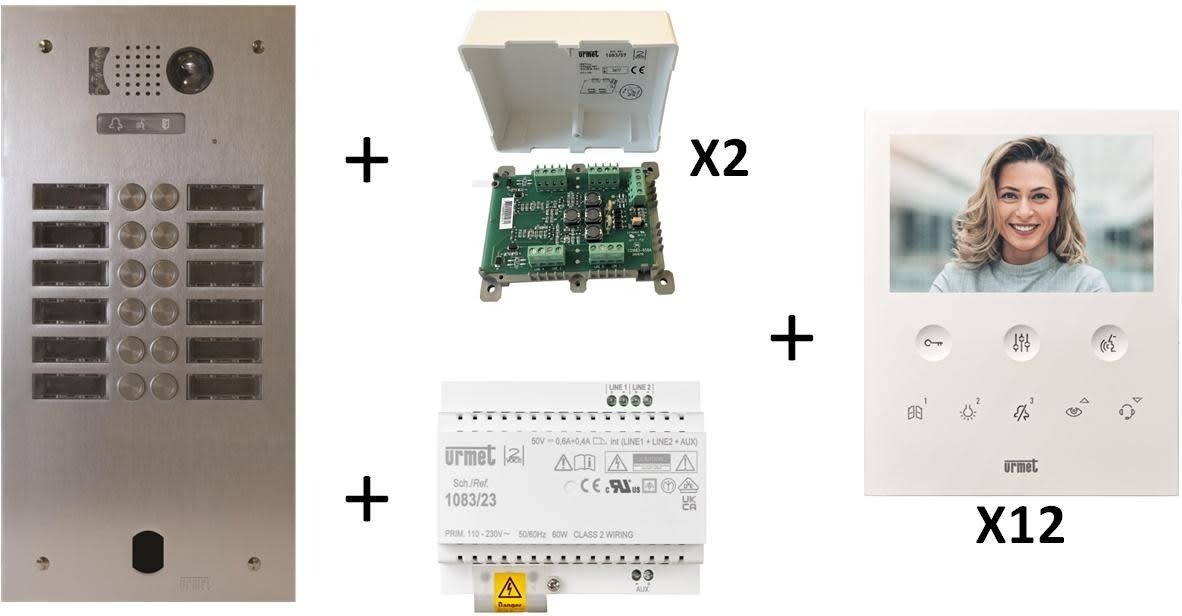 Urmet - Kit Vidéo Préprogrammé, 2Voice, Platine Et Moniteurs, 2 Rangée, 12 Boutons