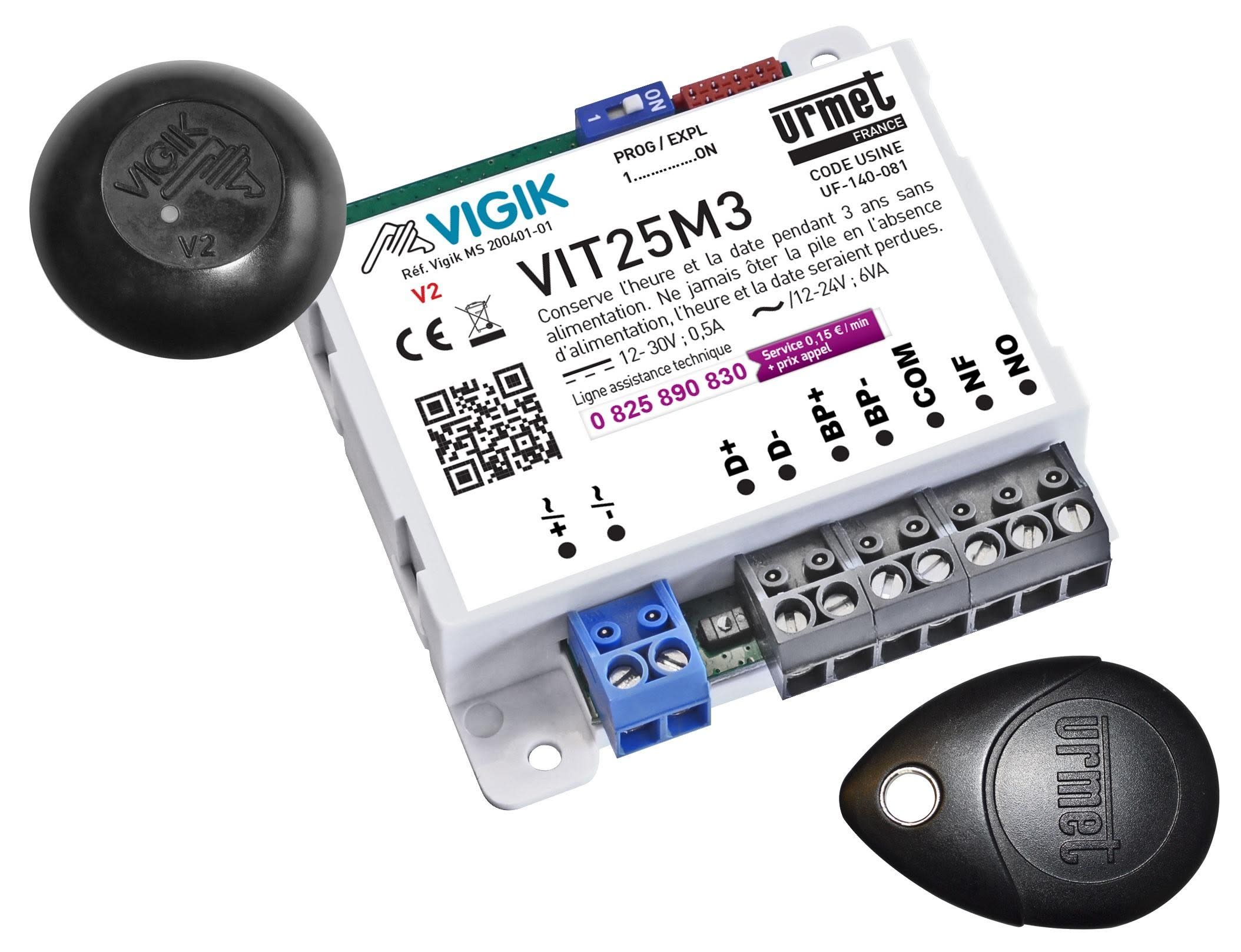 Urmet - Kit micro centrale 1 porte résidents / Vigik + 1 T25VK2 + 1 clé 13,56 MHz