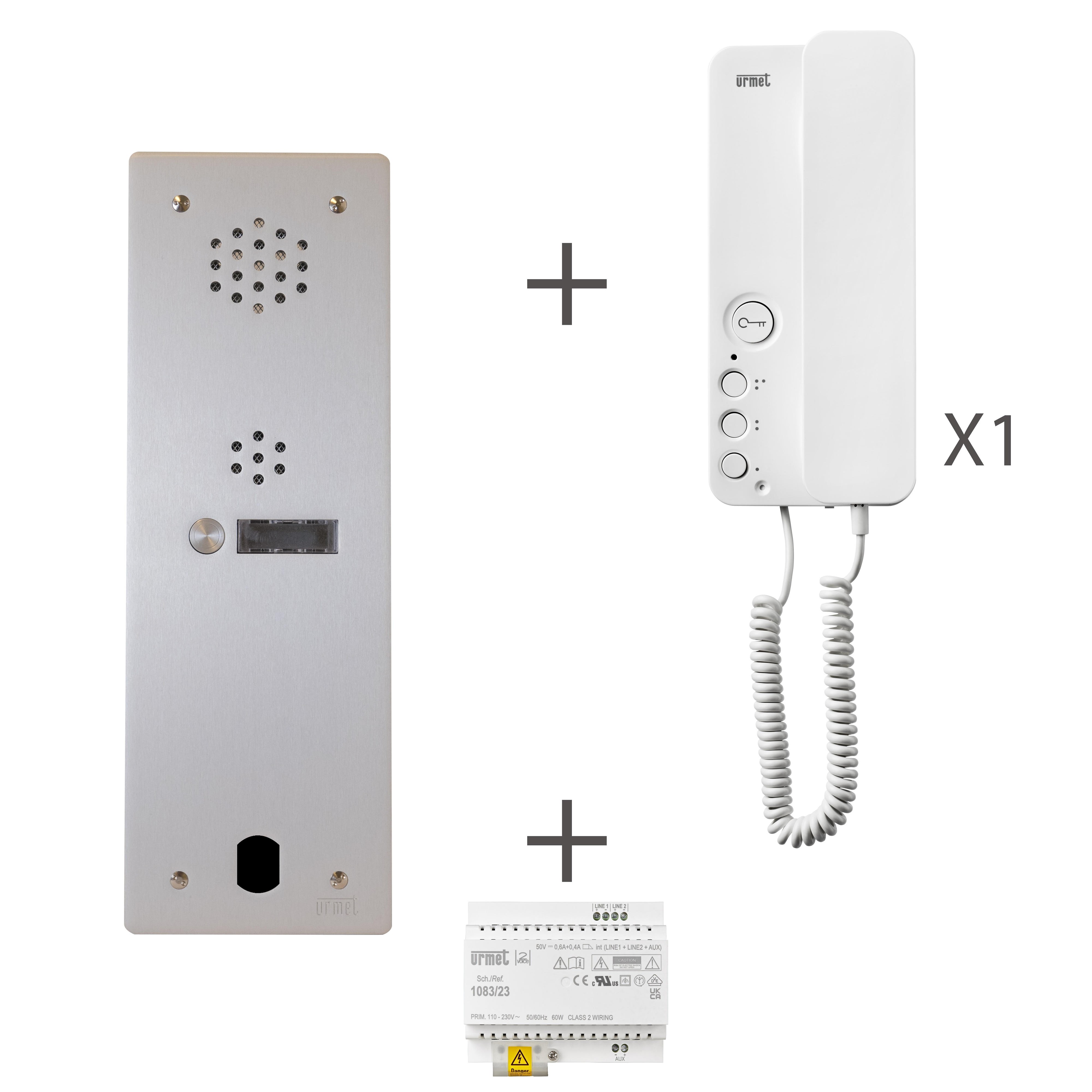 Urmet - Kit Audio Préprogrammé, 2Voice, Platine Et Postes, 1 Rangée, 1 Bouton