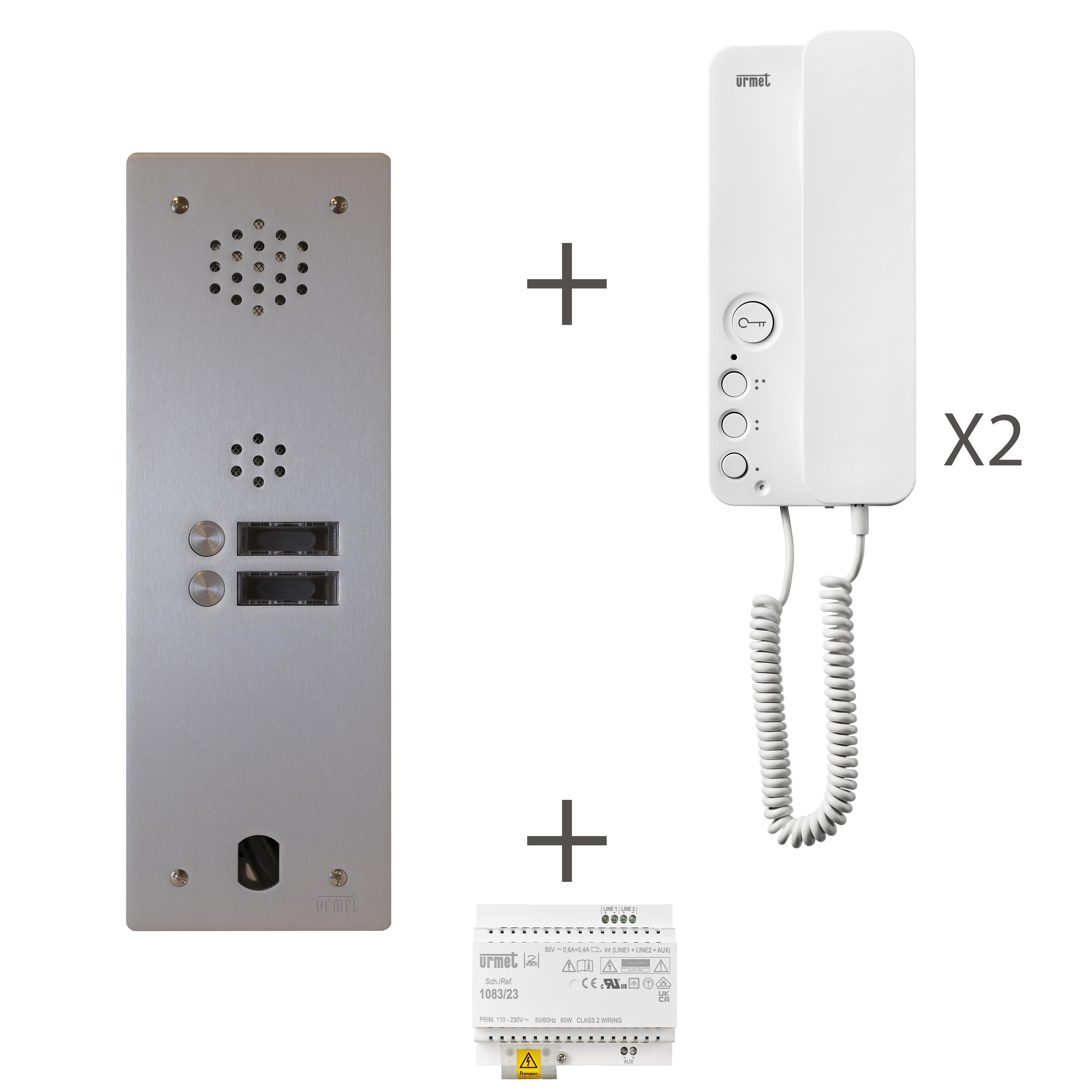 Urmet - Kit Audio Préprogrammé, 2Voice, Platine Et Postes, 1 Rangée, 2 Boutons