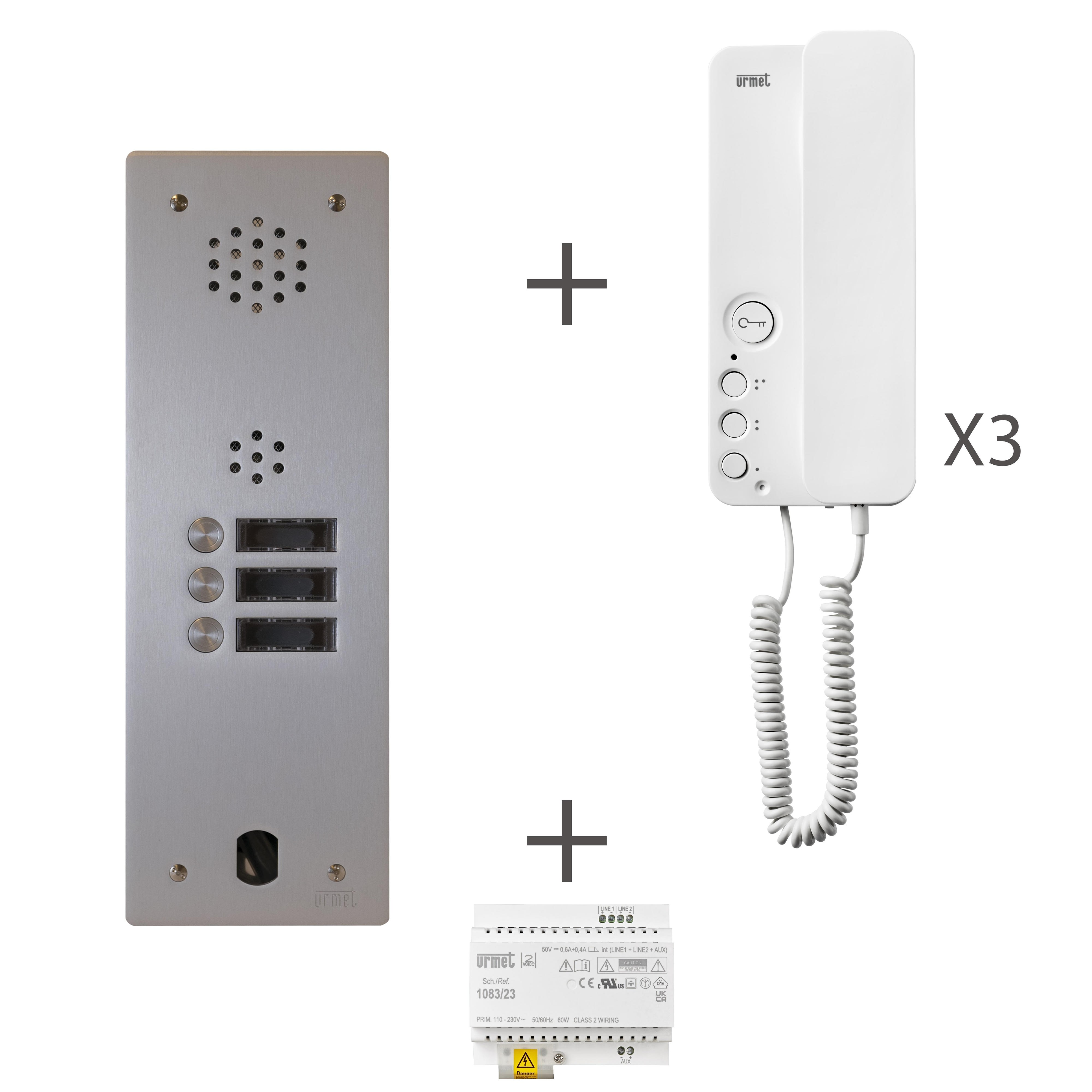 Urmet - Kit Audio Préprogrammé, 2Voice, Platine Et Postes, 1 Rangée, 3 Boutons