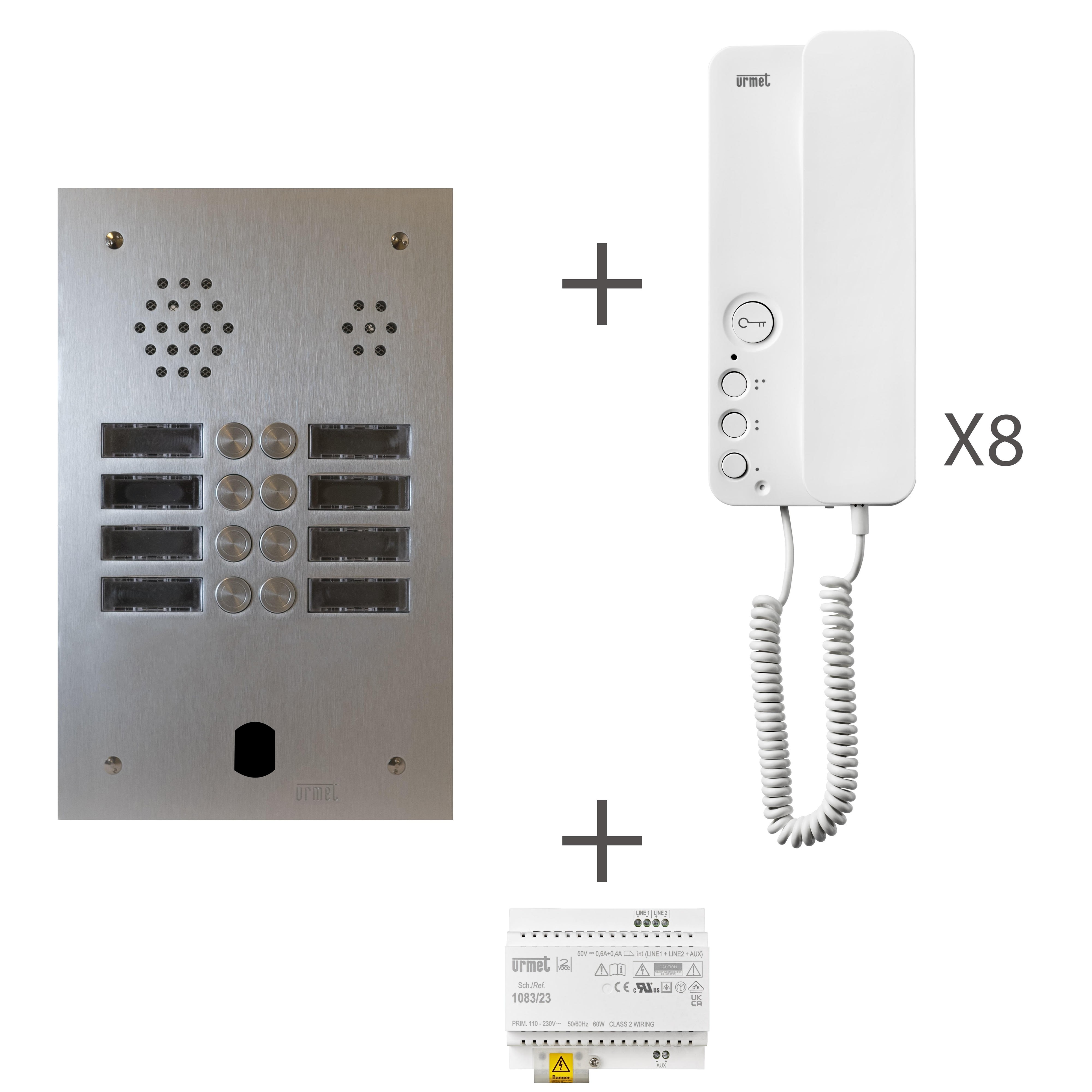 Urmet - Kit Audio Préprogrammé, 2Voice, Platine Et Postes, 2 Rangée, 8 Boutons