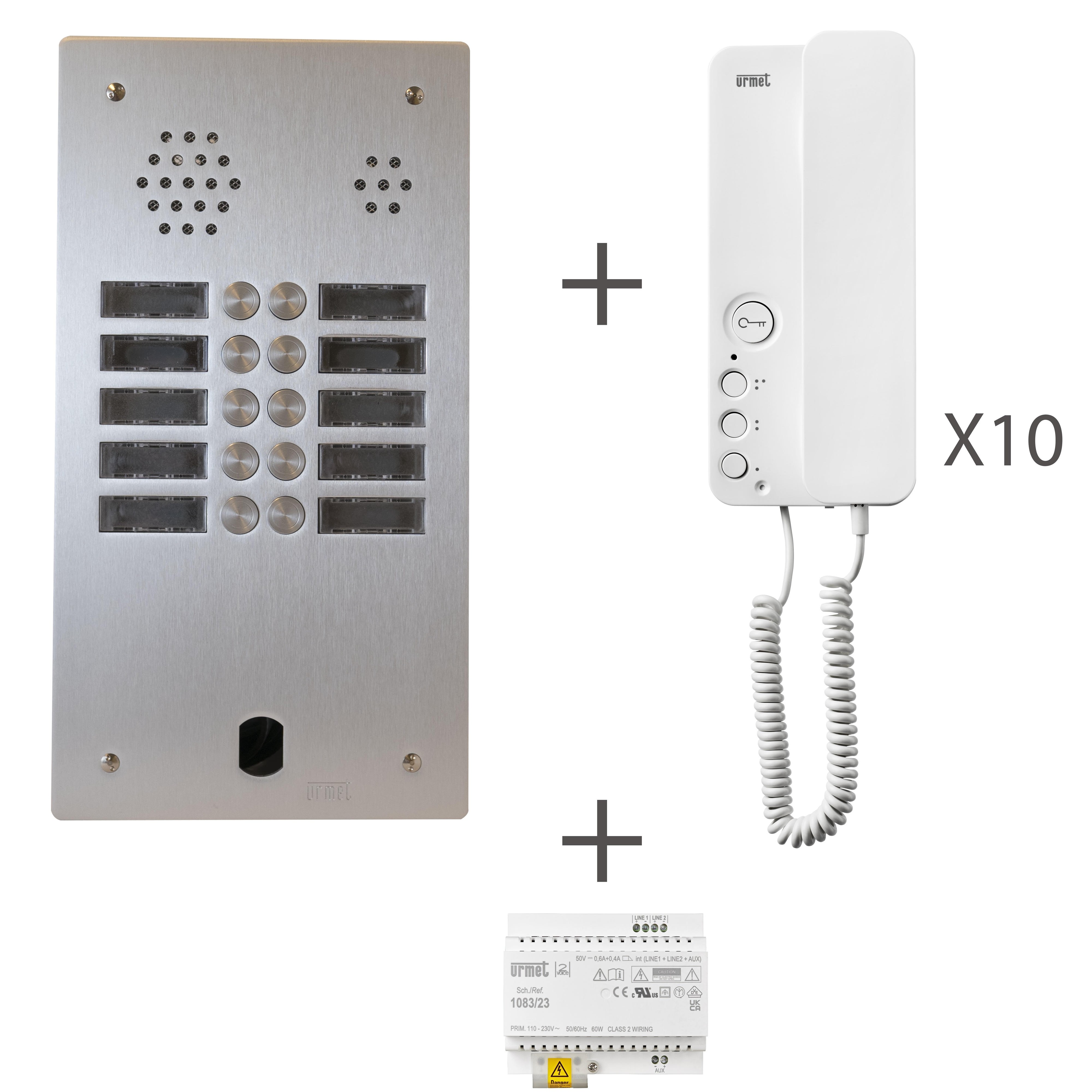 Urmet - Kit Audio Préprogrammé, 2Voice, Platine Et Postes, 2 Rangée, 10 Boutons