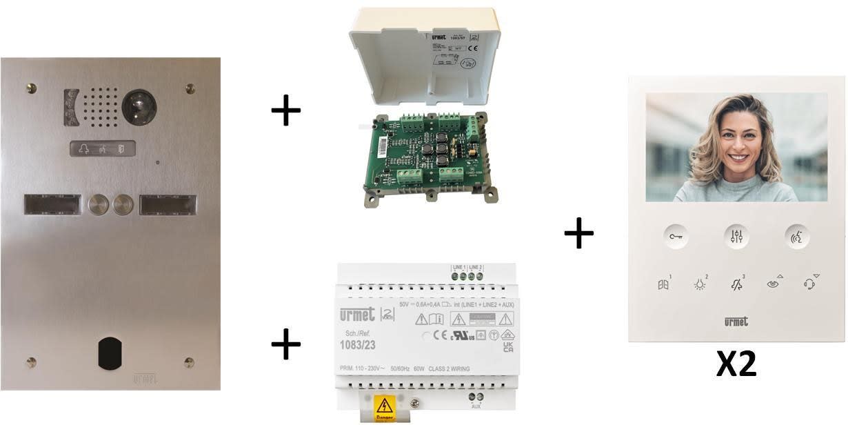 Urmet - Kit Vidéo Préprogrammé, 2Voice, Platine Et Moniteurs, 2 Rangée, 2 Boutons
